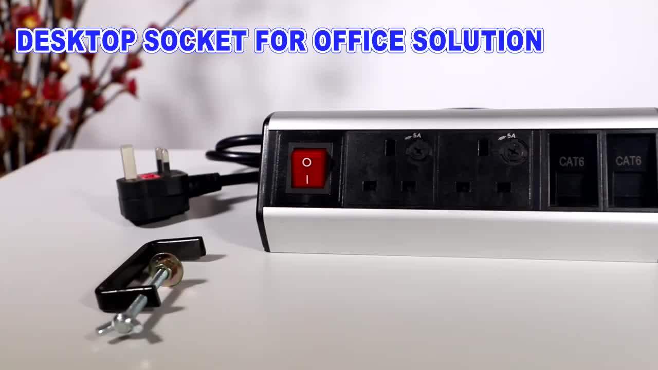 Desktop Bench Mountable Pdu 2 X Uk Sockets & 2 X Usb And 1 X Rj45 Ports Clamp Type