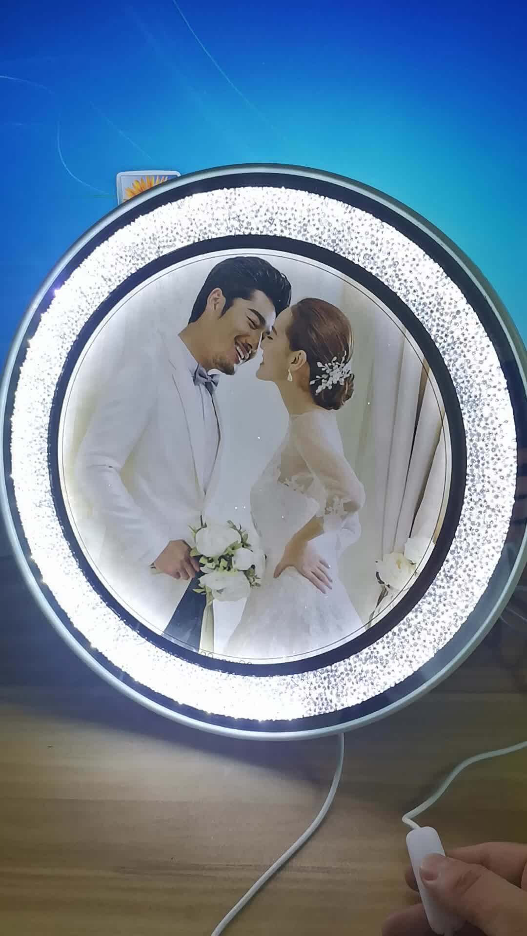 2020 New Design Glass Photo Frame With Led Strips Light And Rhinestone