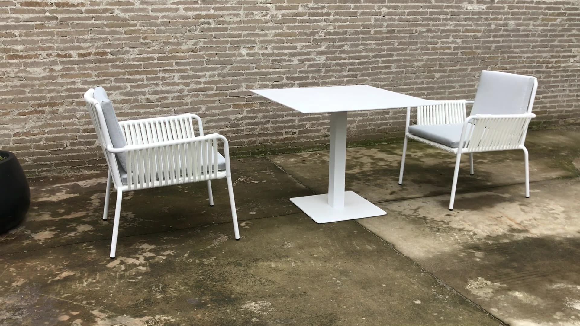 Design Restaurant White Rope Outdoor Furniture Garden Dining Chairs