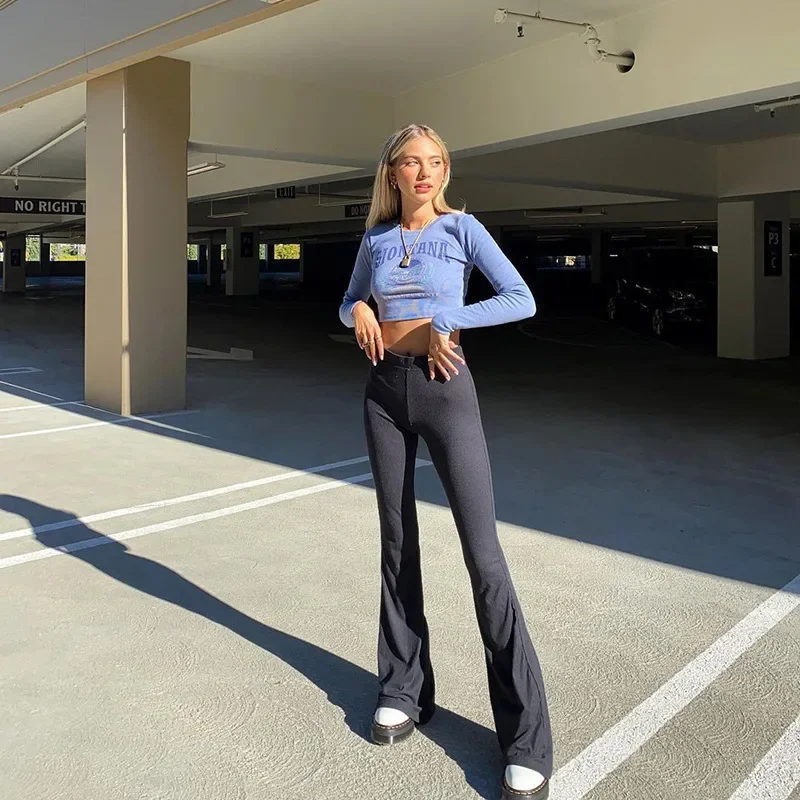 Q21PT152 solid color high waist slim bell-bottom pants casual trousers 2022 new European and American women's clothing cross-border wholesale