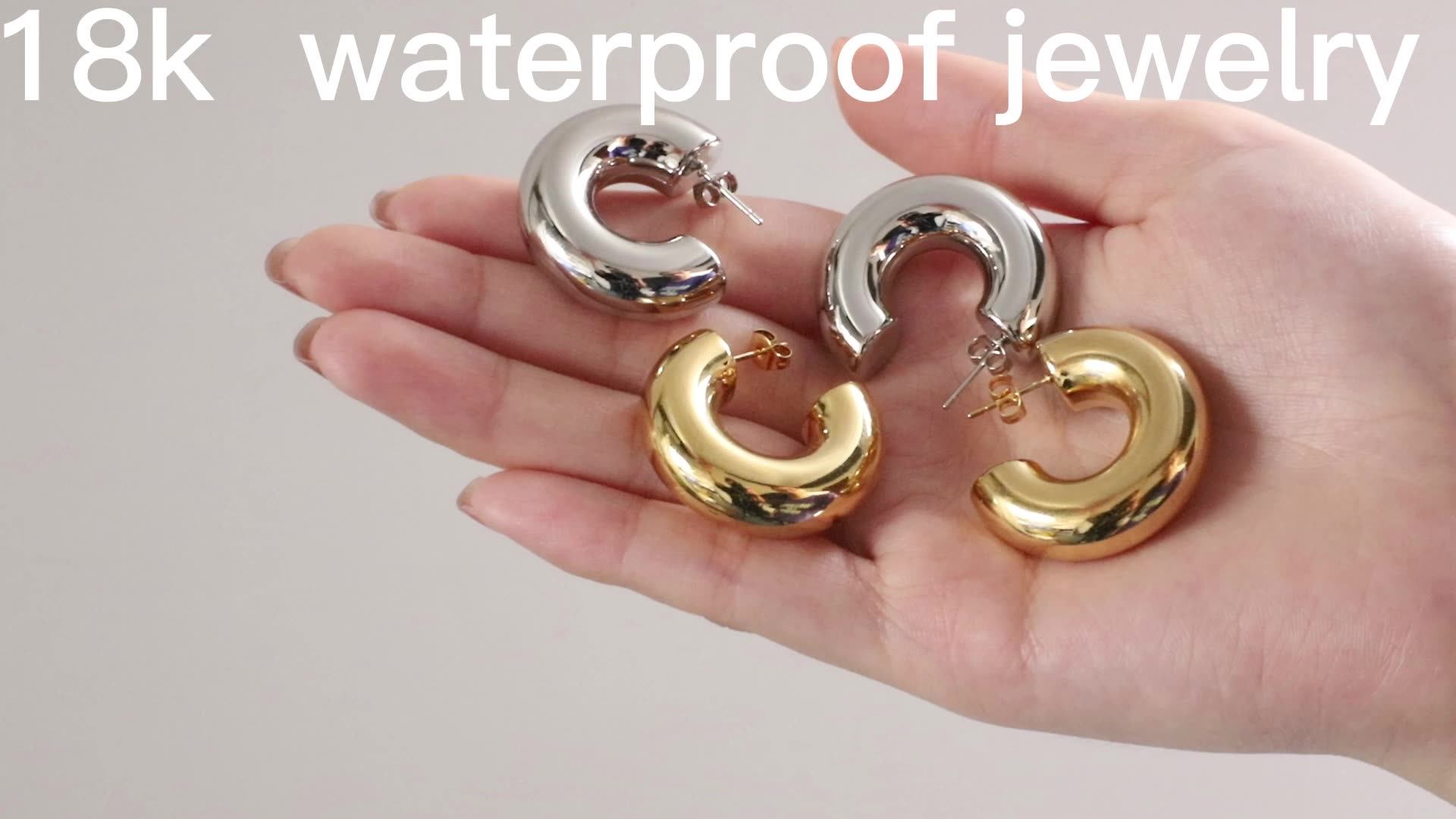 Fashion Waterproof Jewelry 18k Gold Plated Stainless Steel Hollow Thick