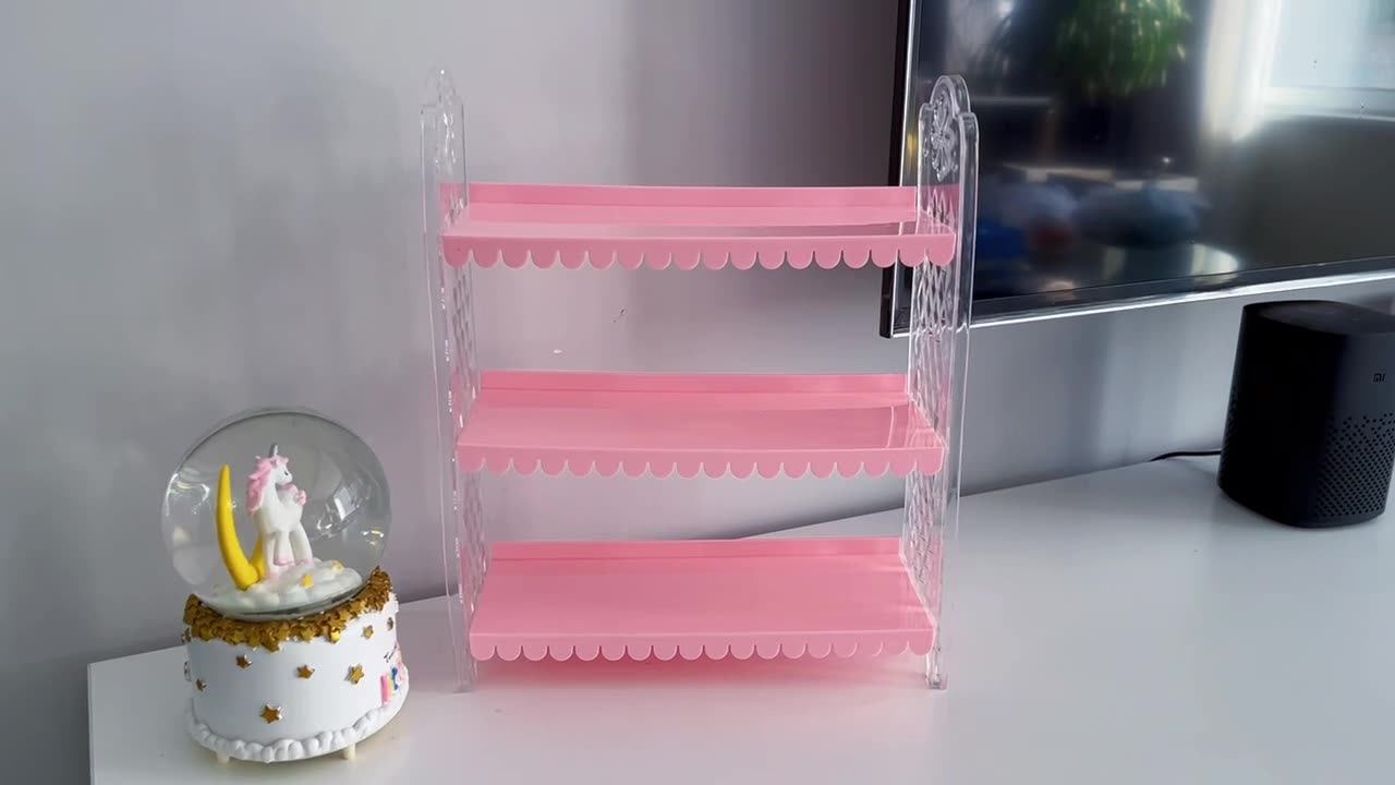 折りたたみ式収納棚,ピンクのデスクトップ,3層,折りたたみ式,寮用,無料