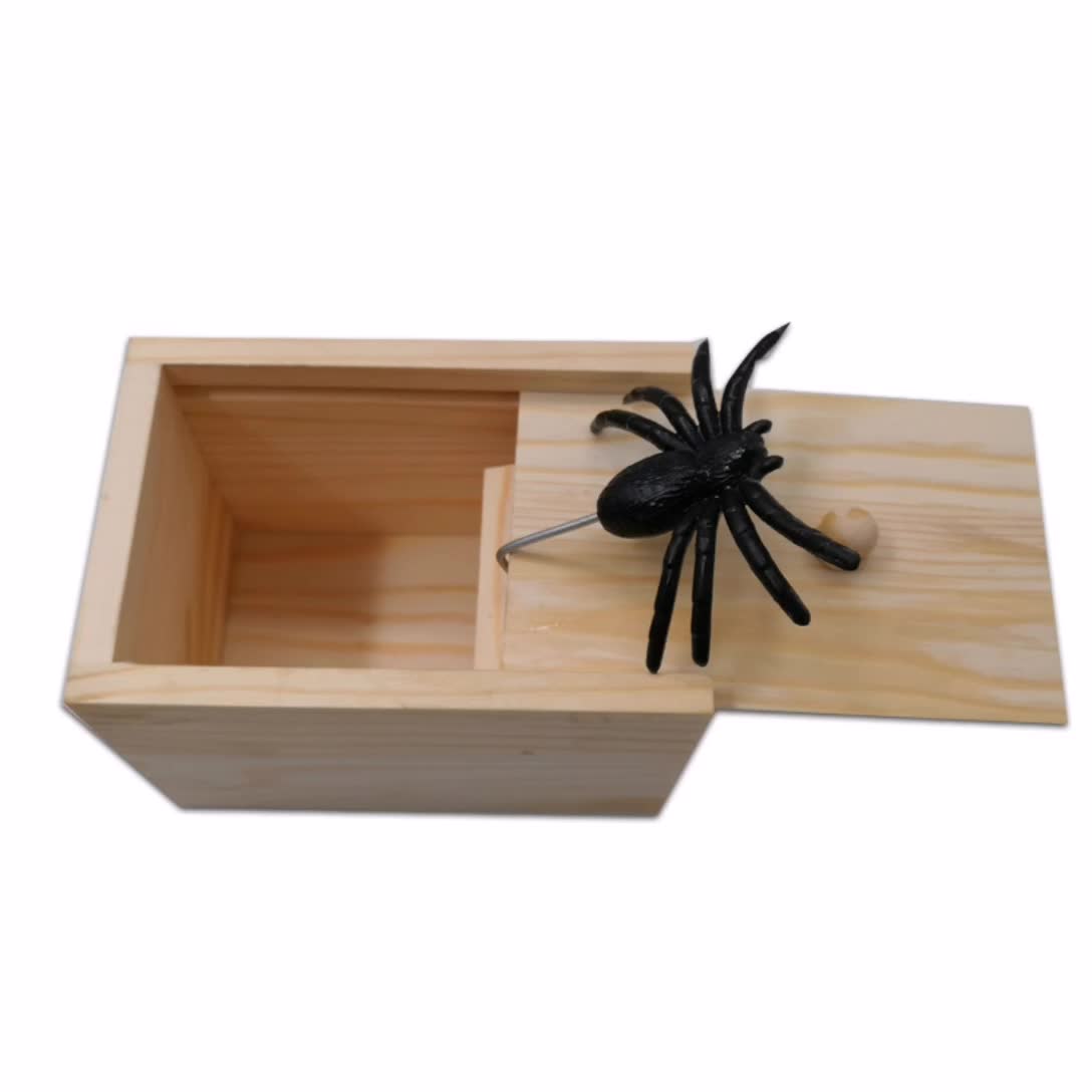 Original Spider Gag Box Funny Wooden Box Toy Pranks,Wooden Halloween