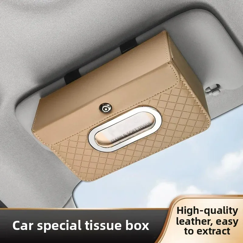 Car Tissue Box Hanging Sense Strap Sunshade Sunroof Storage Sanitary Interior Diamond Embossed Leather Paper Box