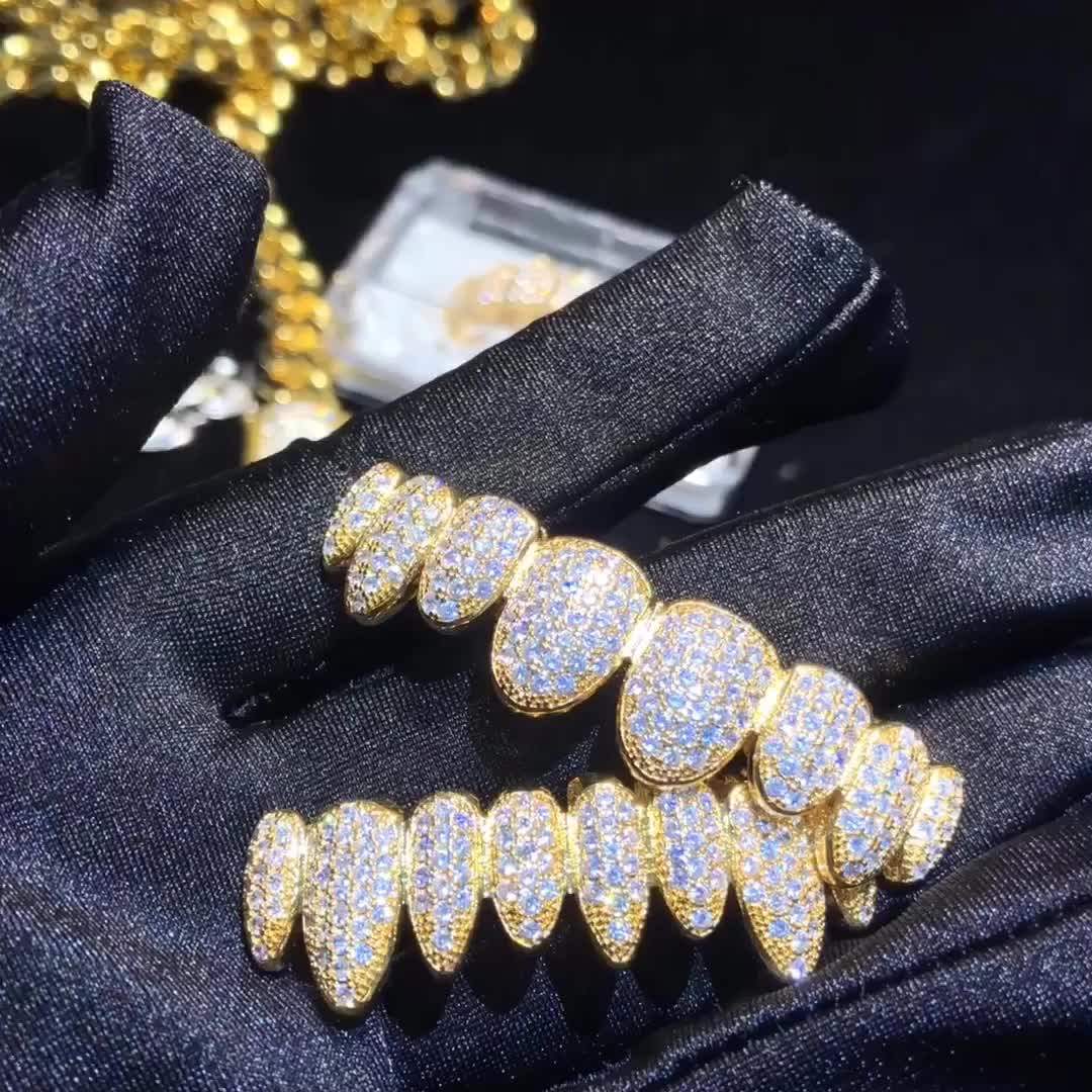 Hiphop Fashion Copper Grillz Sets Iced Out Body Jewelry Dental Trendy