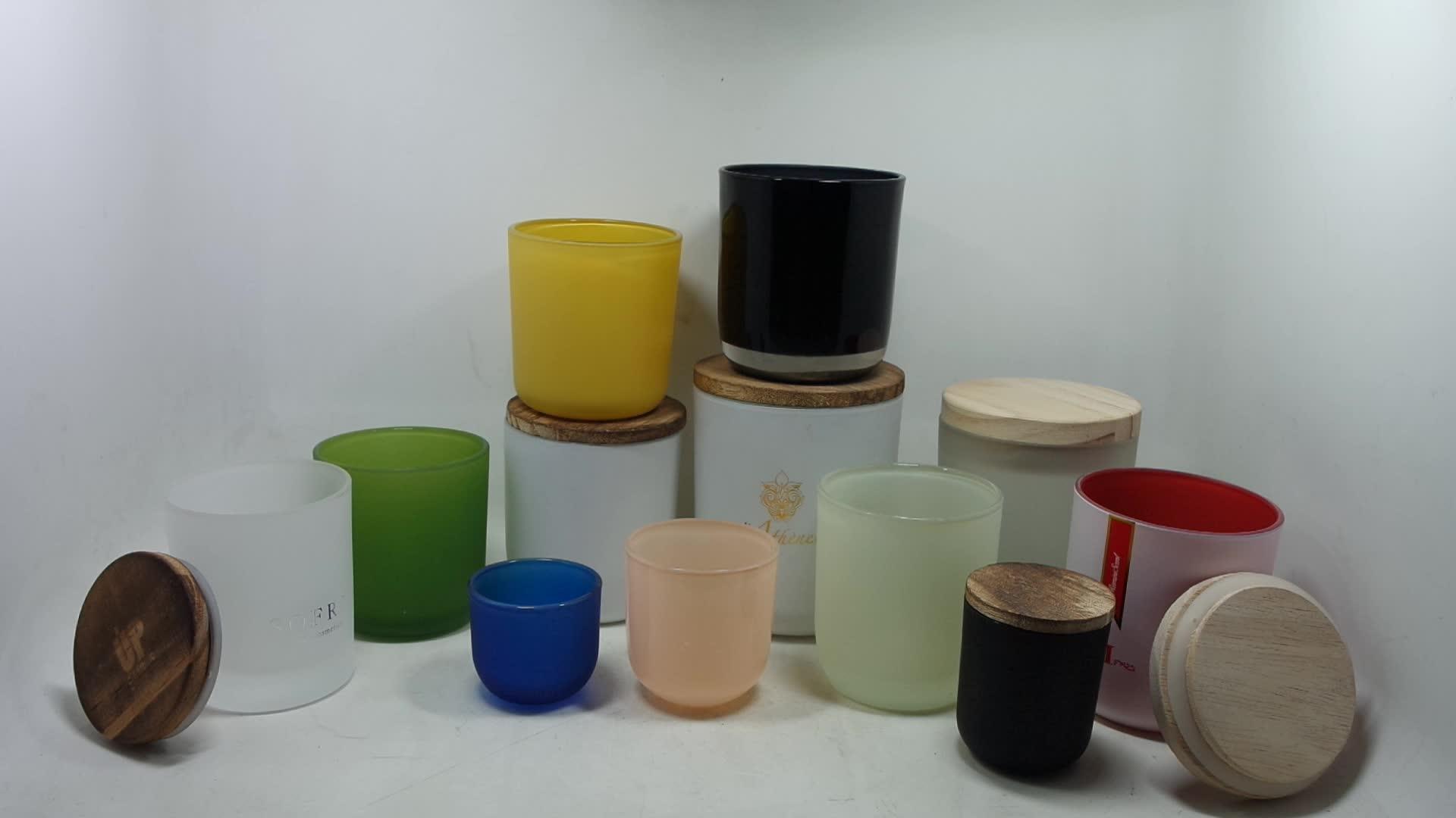 Matte White Glass Candle Holder With Wooden Lid Candle Glass Jar 8oz