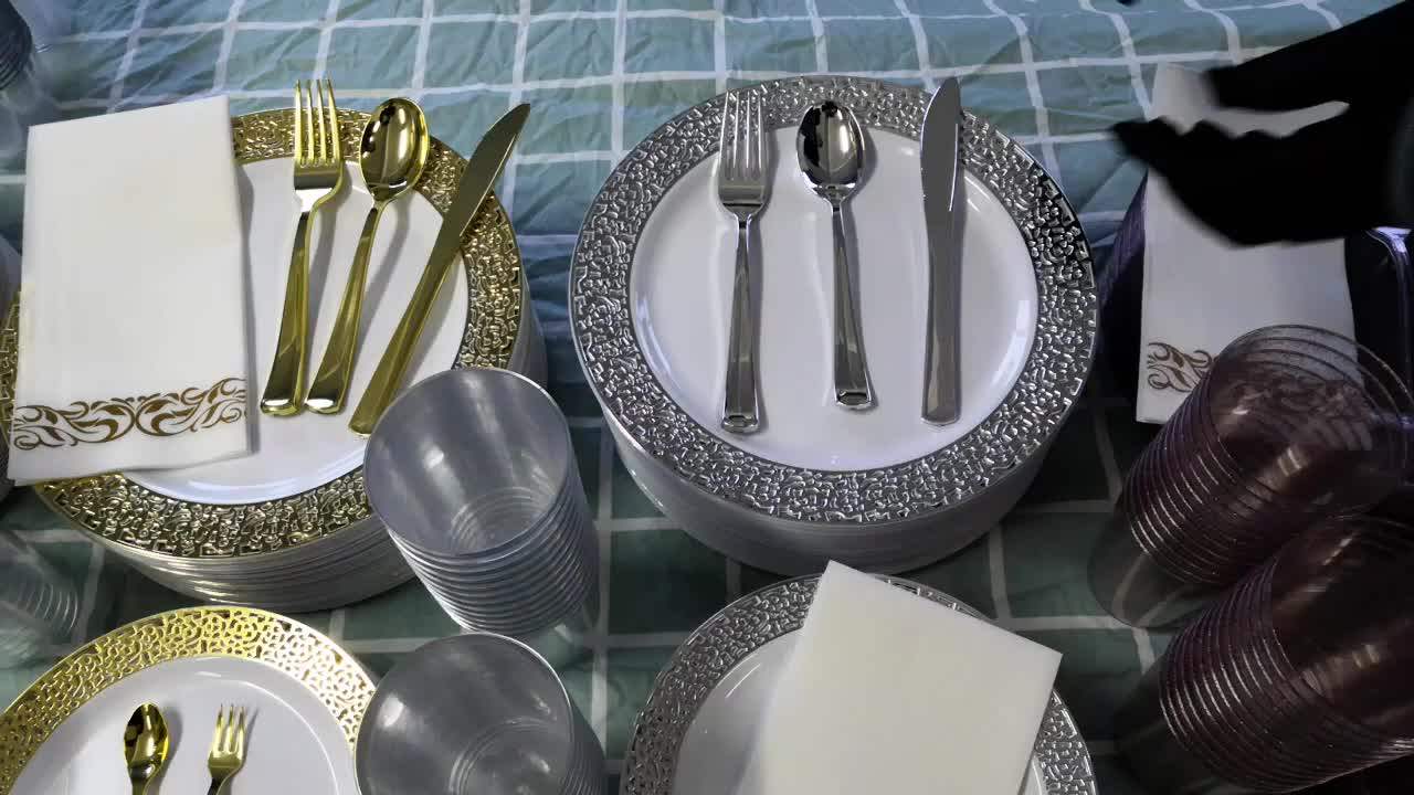 Silver Plastic Cutlery Set Knives,Forks And Spoons Heavy Duty