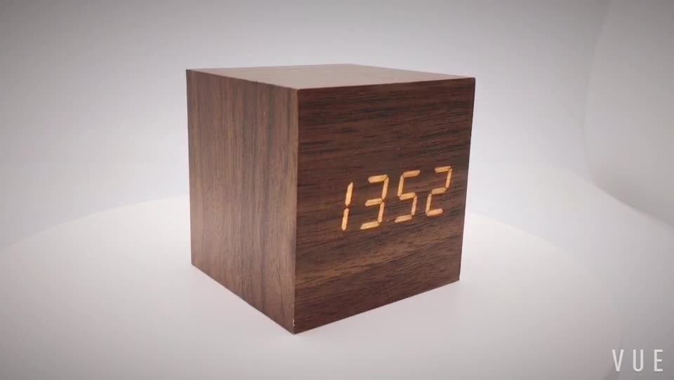 Wood Wooden Cube Digital Led Automic Clock Light Desk Alarm Clock Buy