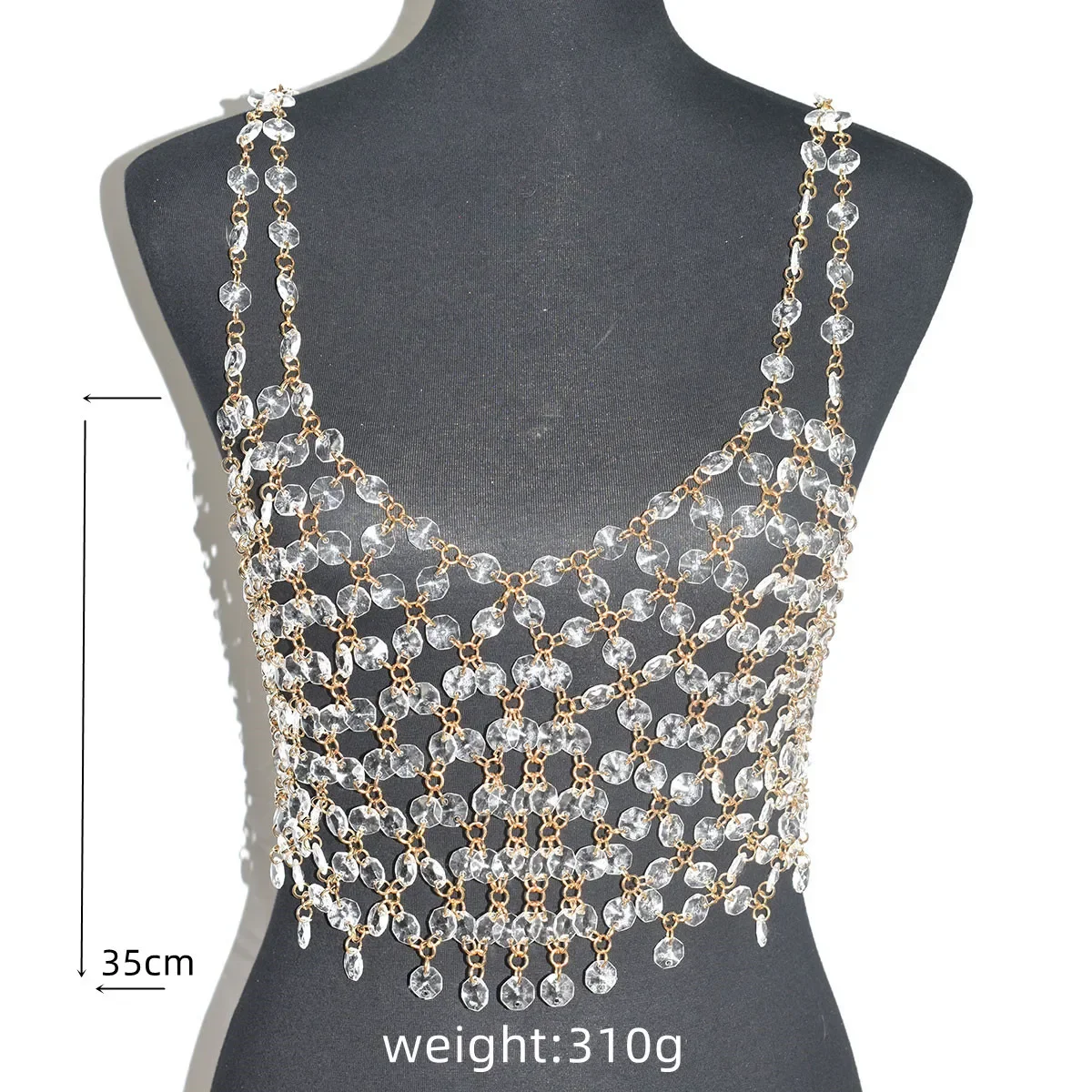 Crystal pendant, top with cups, bra, shiny accessory, underwear