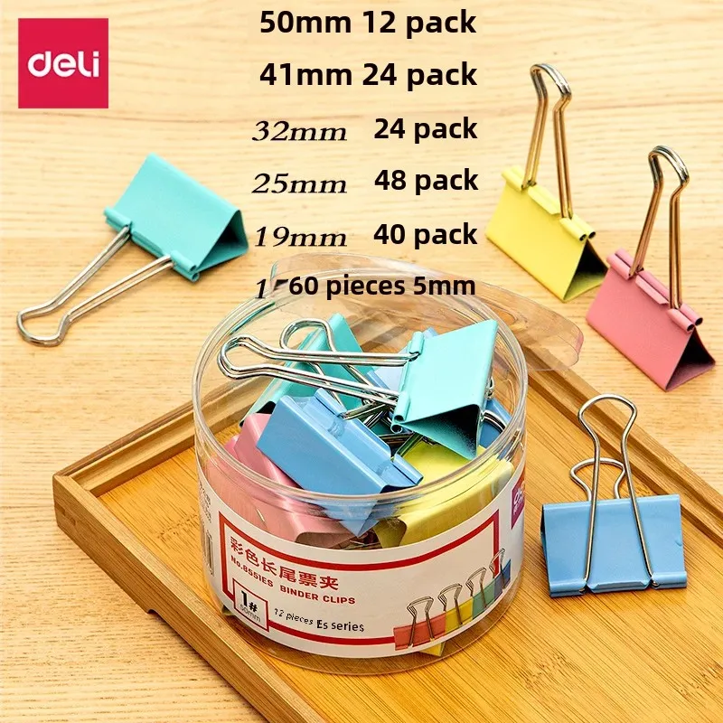 Deli 8551Es Colored Long-Tail Paper Clips Small Medium 50mm Ticket Clips Large Metal Iron Clips
