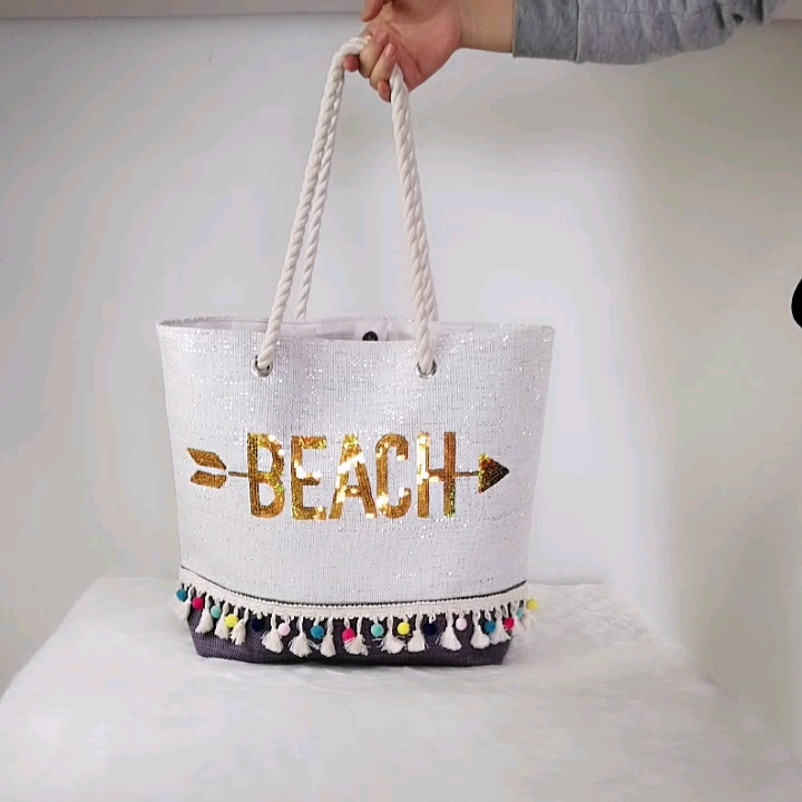 New Design Tassels Paper Straw Tote Bag Sequins Beach Bag Women Buy Wholesale Paper Straw