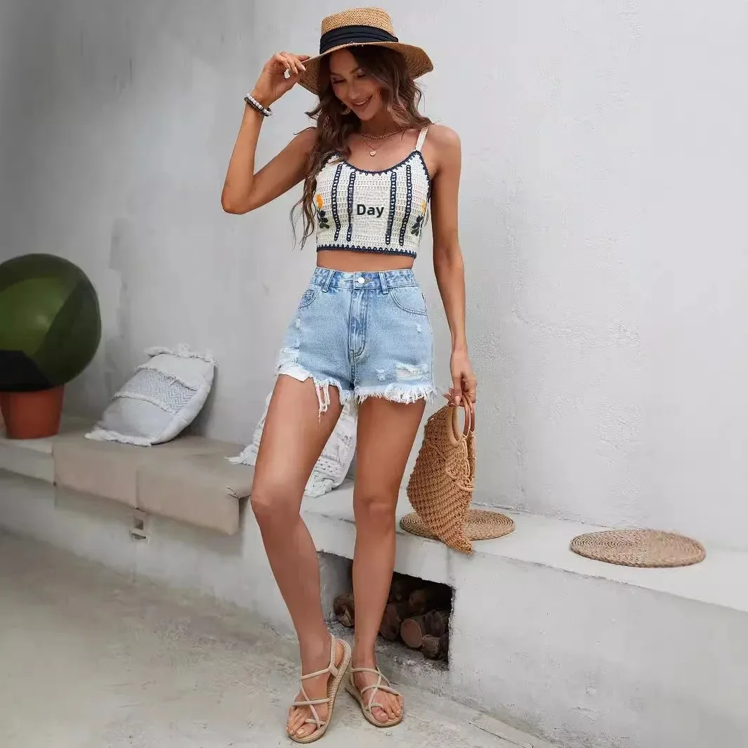 27--35863#Amazon Cross-border European and American Foreign Women's Fashion Trend Personality Hole Denim Short