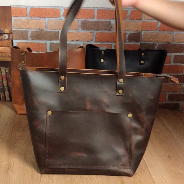 Oil Wax Women Tote Bags Top Handle Satchel Handbags Genuine Leather