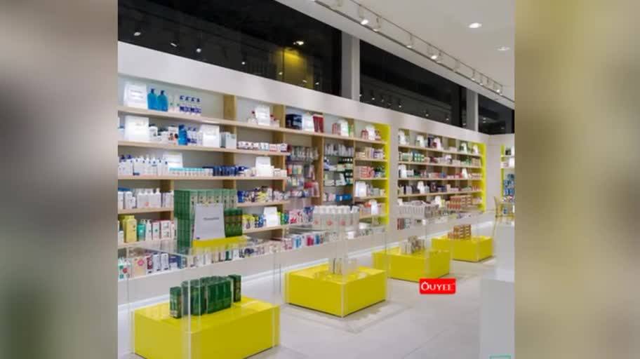 Simple Free Pharmacy Counter Design Tempered Glass Medical Display Modern Shop Counter