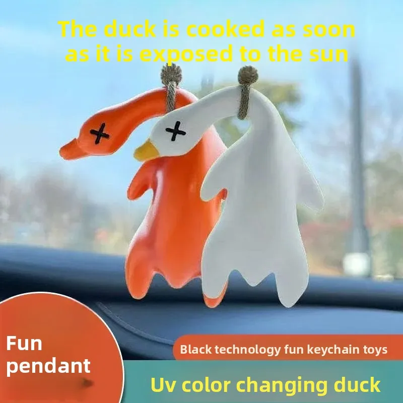 Car-Mounted Color-Changing Interior Decoration Creative Hanging Ornament Roast Duck Figurine Duck Temperature-Sensitive Color-Changing Keychain Pendant Uv
