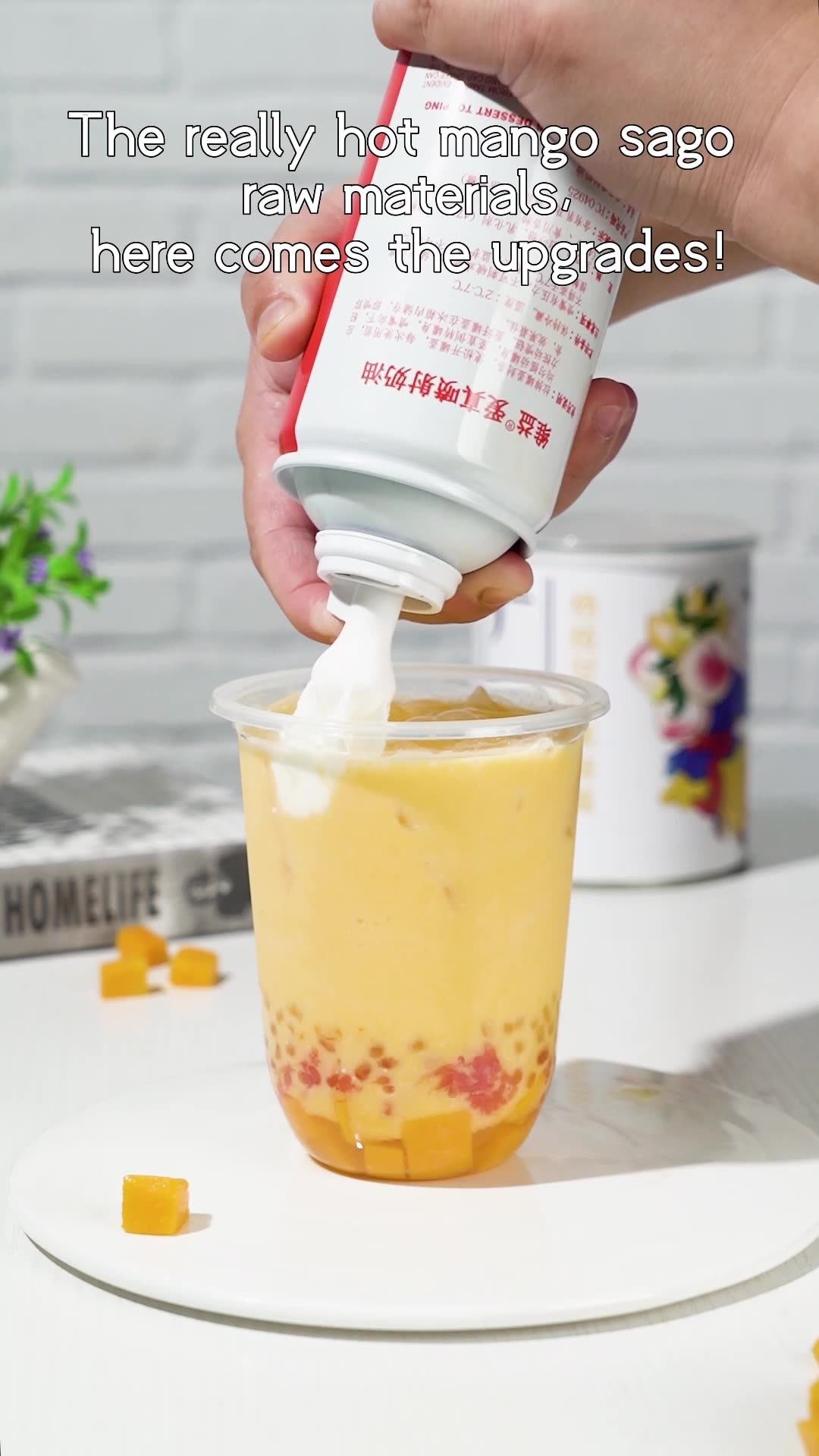 920g Canned Mango Sago Fruit Jam,Chilled Mango Sago Cream With Pomelo