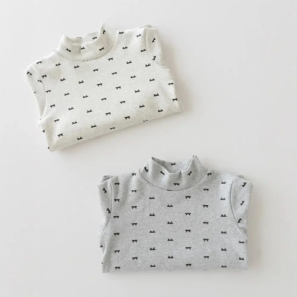 Autumn/Winter 2024 Children's Warm Foreign-style Backing Slim Fit Inner Cotton Scrub Backing Shirt Top for Boys and Girls