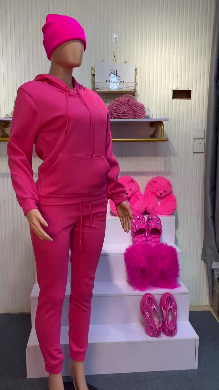 Jiubaju Xs2xl Fall 2 Piece Sets+hat Fleece Women Sweater Suit Two Piece Pants Set Casual