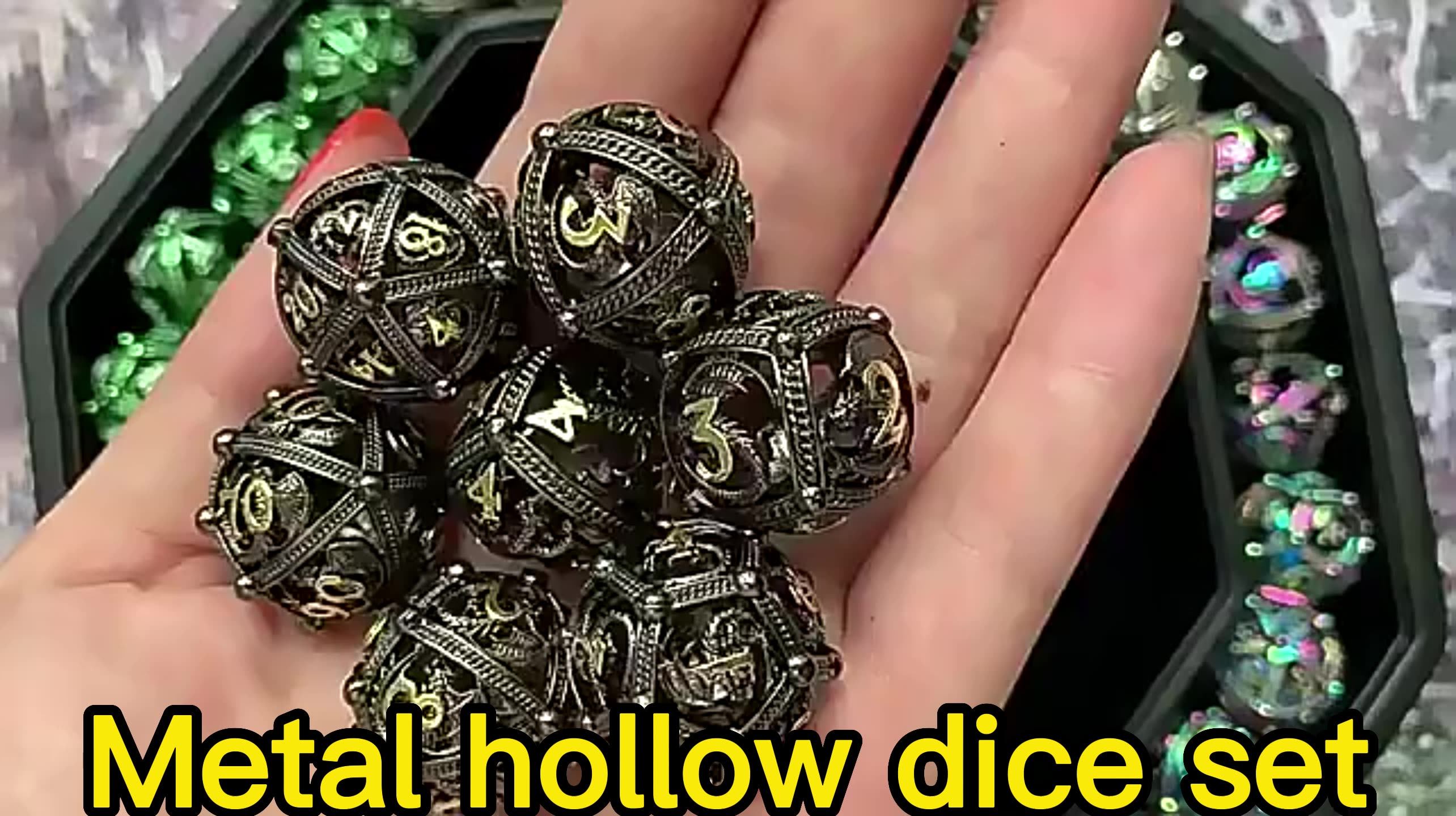 Metal Hollow Board Game Polyhedral Dice Set Sharp Edge Dungeons