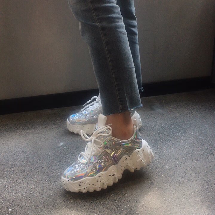 platform silver sneakers