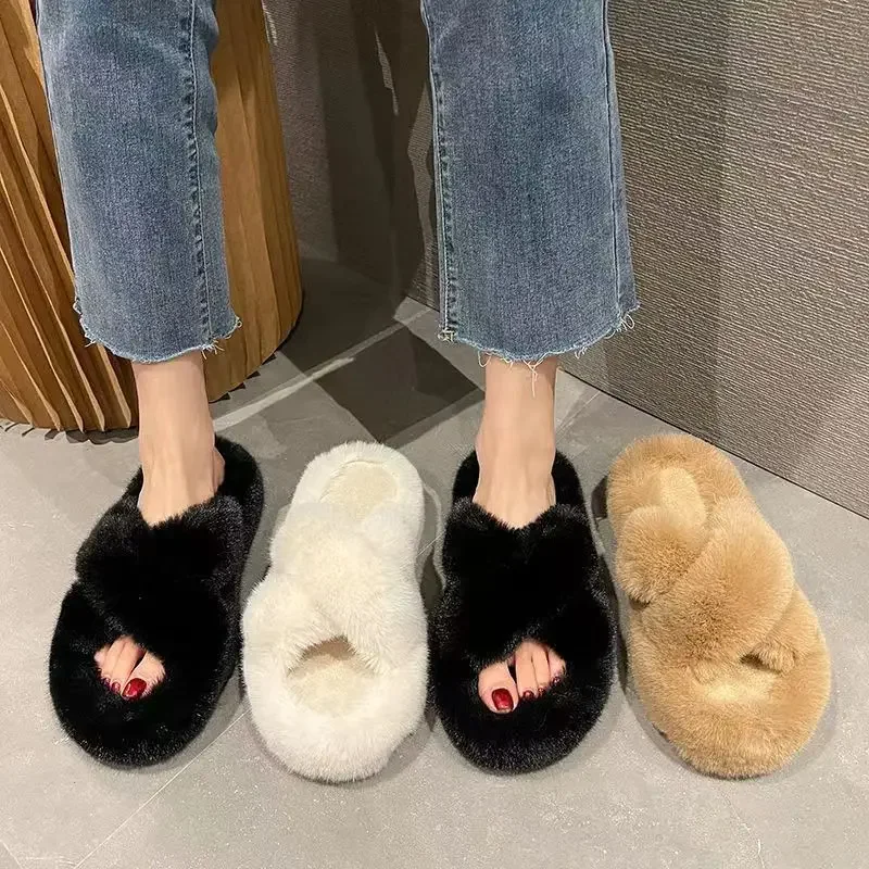松糕踩屎感毛毛拖鞋秋冬新款外穿女時尚高級交叉軟底輕奢輕便休閒