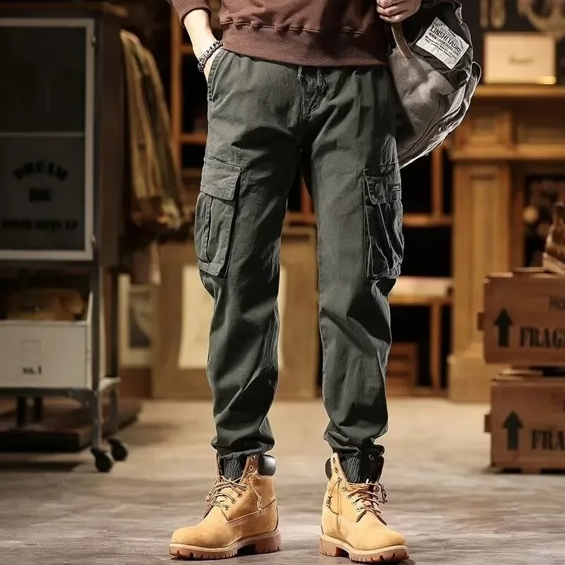 American Retro Tapered Work Pants for Men - Spring and Autumn Trend Brand Slim Straight Leg Pants for Men - Durable Work Long Pants