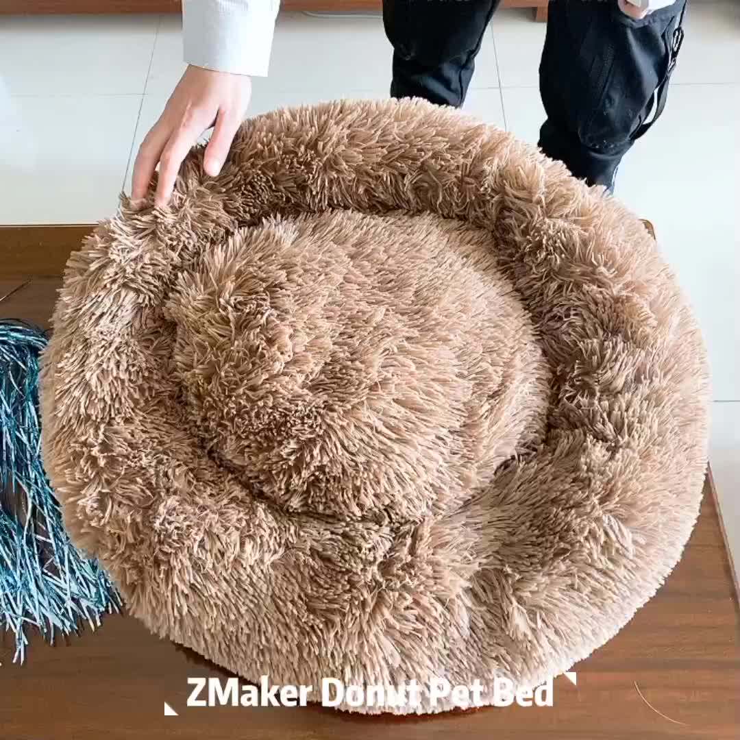Zmaker Wholesale Luxury Donut Pet Beds For Dogs Cats Fluffy Fur With