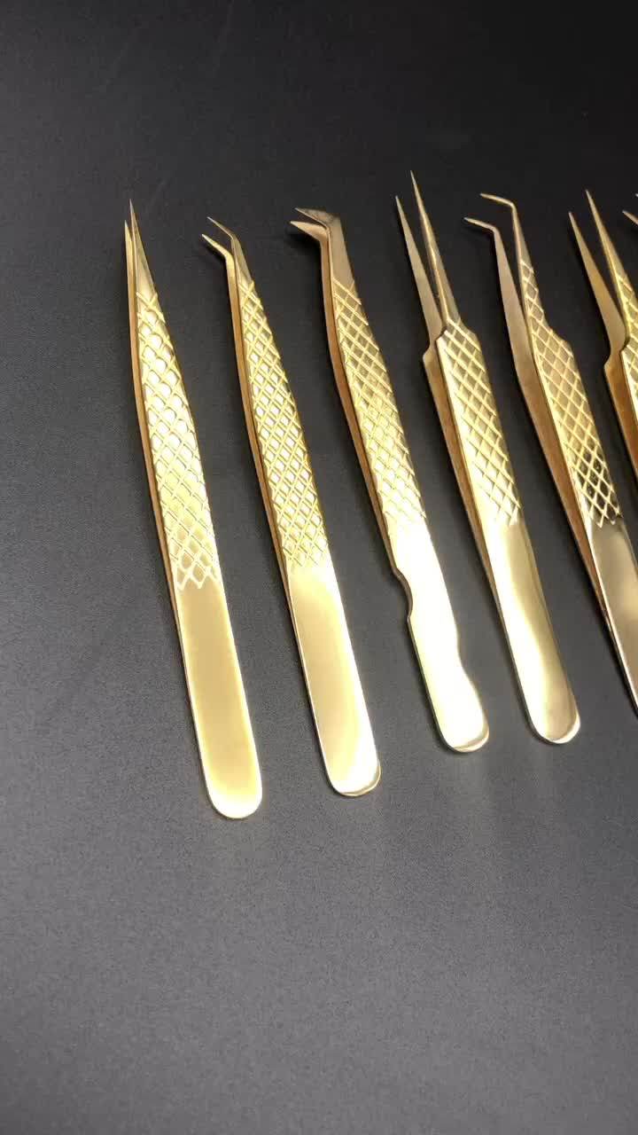 2 Pcs Gold Plated Diamond Grip Eyelash Tweezers With Pouch Buy