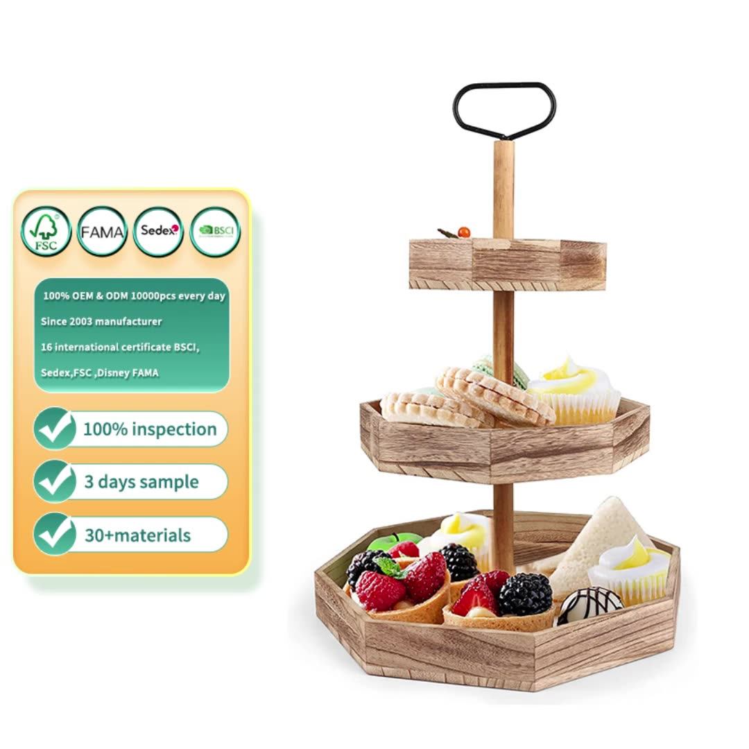 Farmhouse 3tier Wooden Serving Tray Rustic Wooden Decorative Tray For