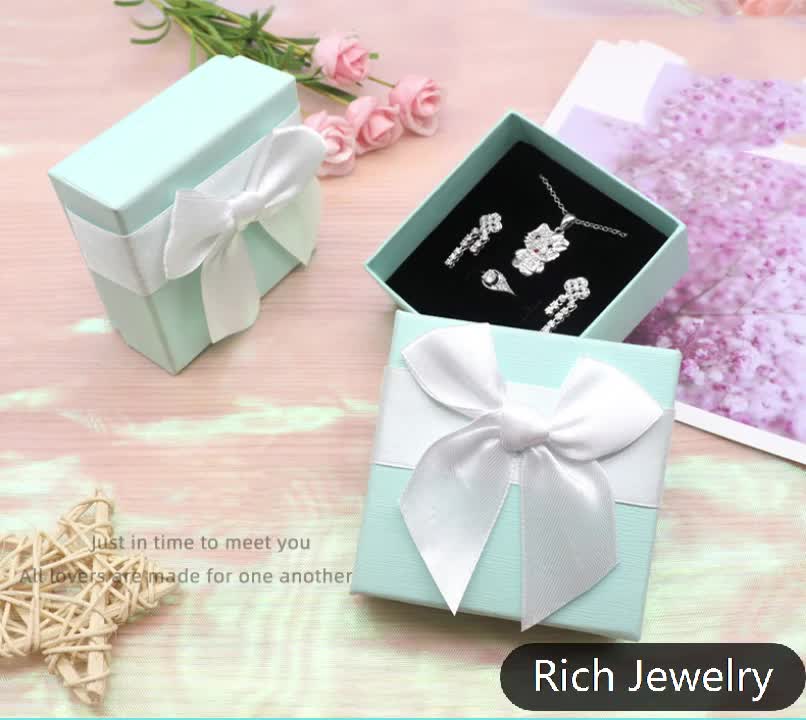 Light Blue Paper Jewelry Set Box Gift Jewelry Packaging Box With