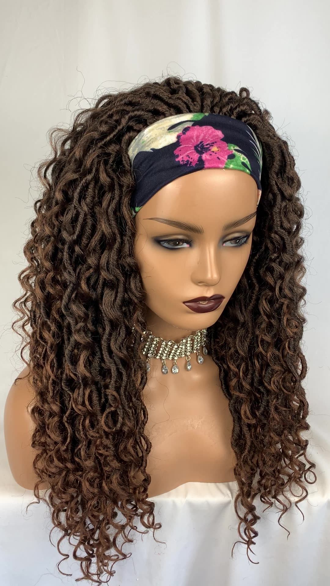 Long Headband Synthetic Braided Wigs With Curly Faux Locs Crochet