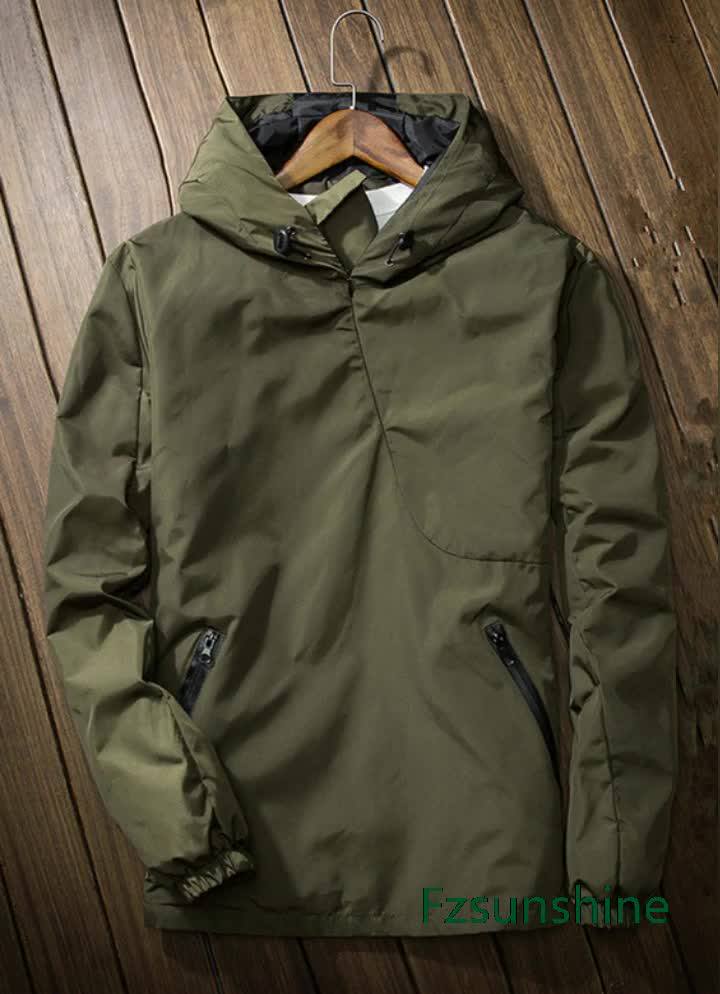 Army Green Woodland Mens Hooded Pullover Windbreaker With Logo Custom Buy Pullover Windbreaker