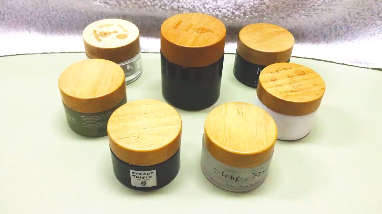 Factory Wholesale Cosmetic Wooden Lid Glass Cream Jar Glass Black