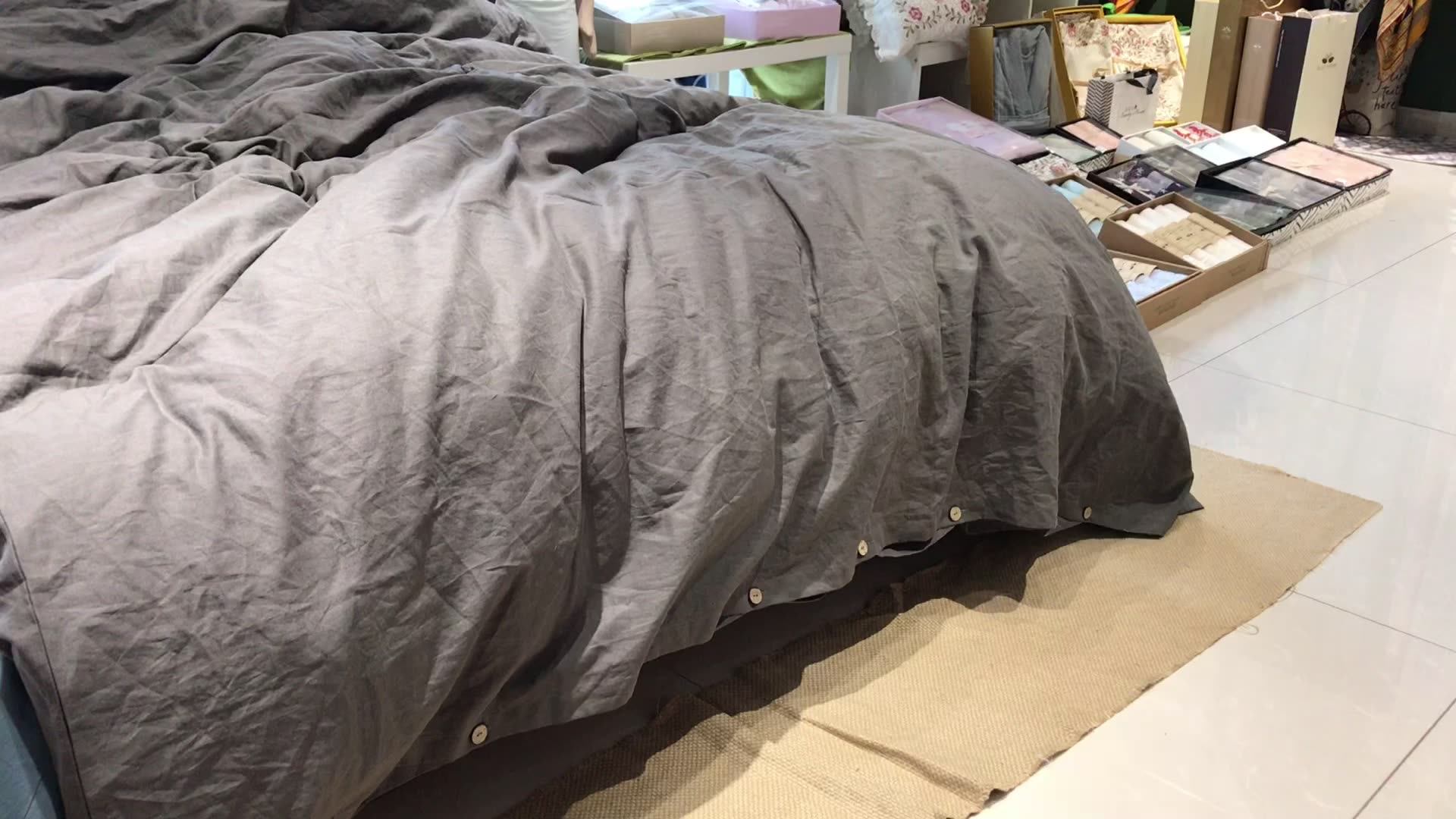 High Grade Natural Cotton Linen Bed Sheet Set Oem Solid Duvet Cover Set