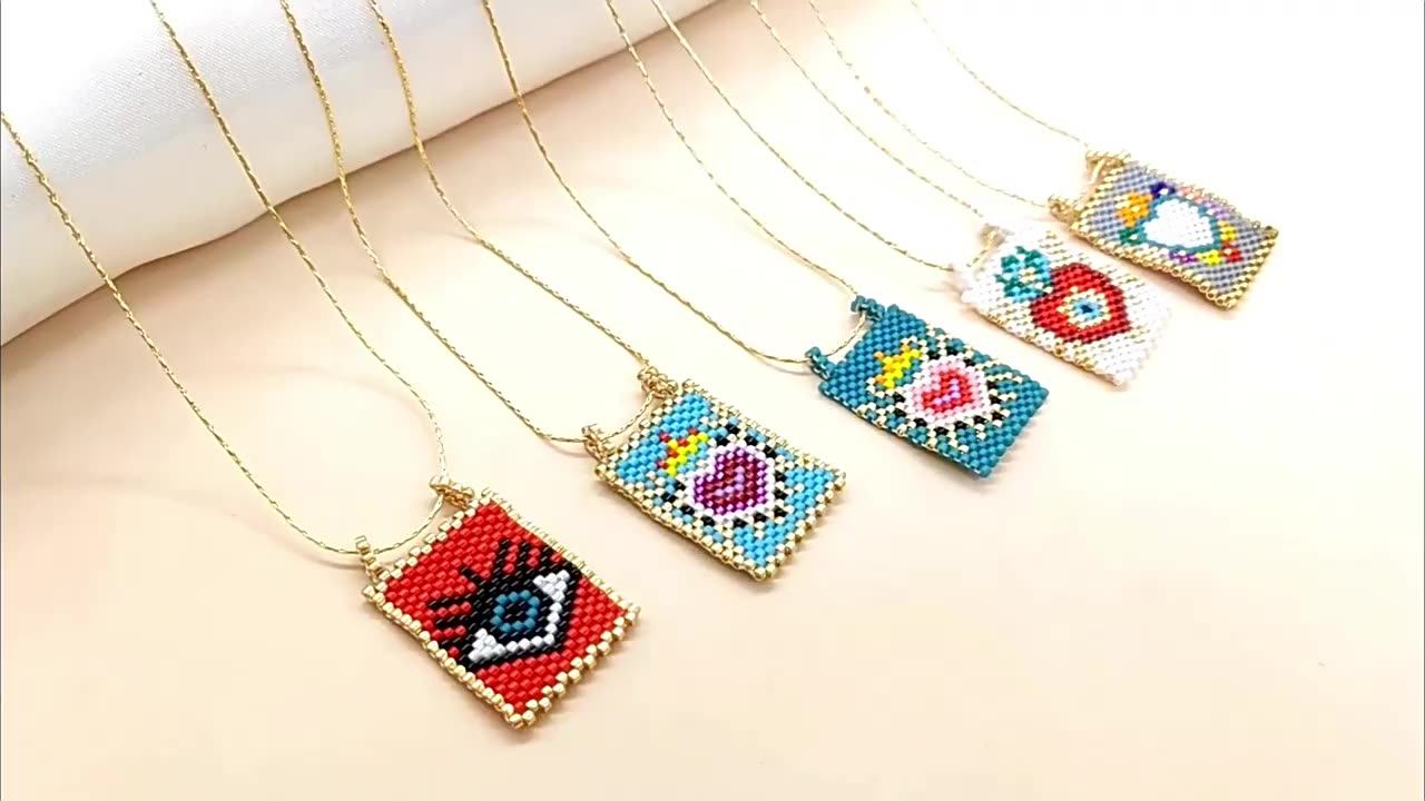 Handmade Statement Women Miyuki Seed Beads Heart Cross Design