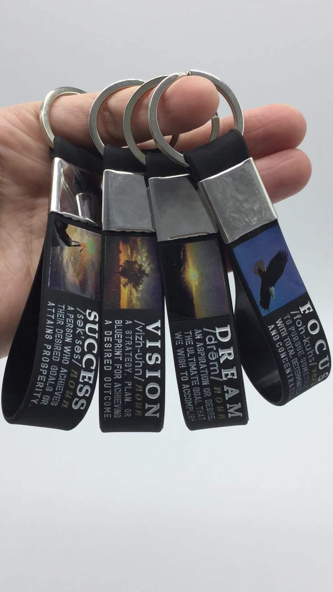 (12pack) Motivational Quote Silicone Wristband Keychains Success,Dream,Focus,Vision