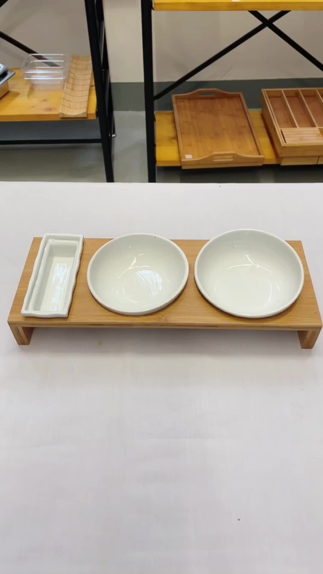 Pet Raised Bowl Bambo Dog Cat Feeder Pet Feeding Bowl Bamboo Stand