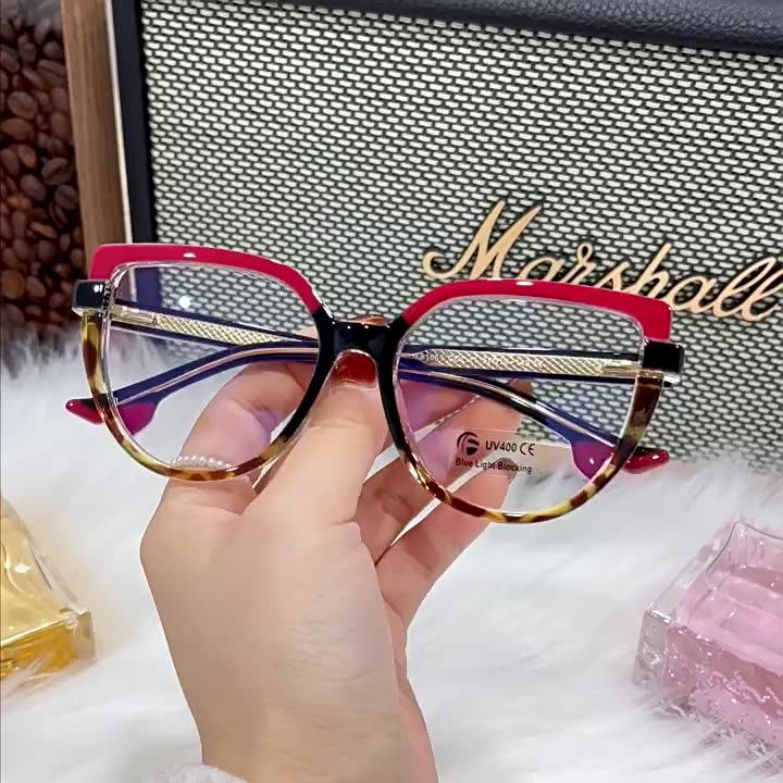 Stitching Color Women Cat Eye Reading Glasses High Heel Shape Leg