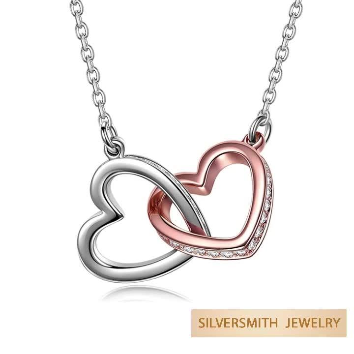 Genuine Baltic Amber & Sterling Silver Double Heart Pendant (No Chain) - GL360, 2.6x1.7 Cm, With Certificate