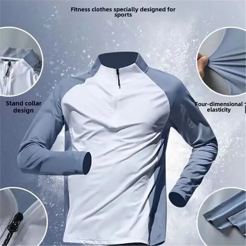 Foreign Trade Half Zipper Training Clothing Men's Quick-drying Clothes Long-sleeved Spring and Autumn Summer Sports Track and Field Sports Running T-shirt