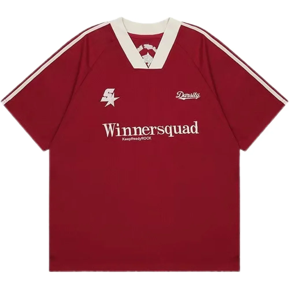 American-style oversize streetwear men's T-shirt, V-neck loose half-sleeve T-shirt with a trendy, Insta-inspired, sporty vibe