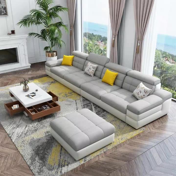 Modern Grey Microfiber Living Room Furniture Fabric Sofa 4 Seats Left