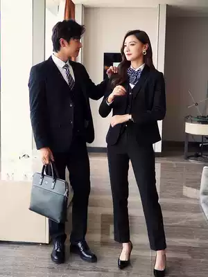 Suit suit suit men's Korean version of slim three-piece work clothes formal men's and women's suit black suit work clothes