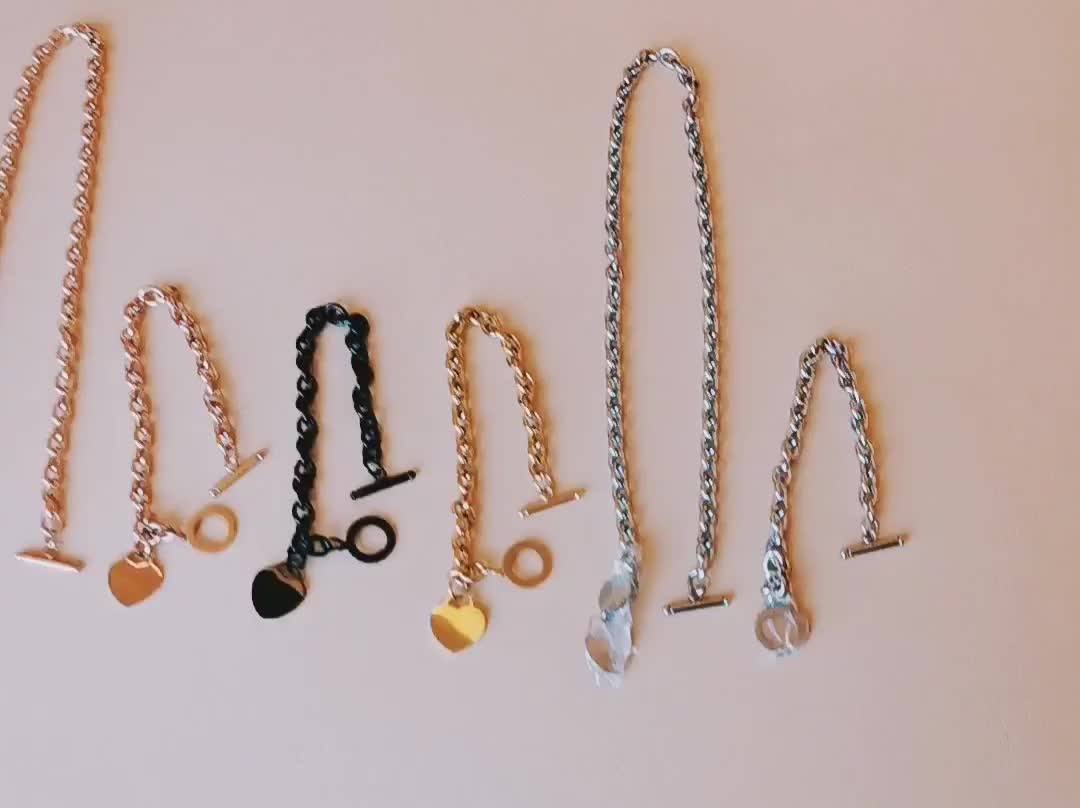 High Polished Stainless Steel Heart Charm Cable Chain Necklace With Toggle Clasp (length 8