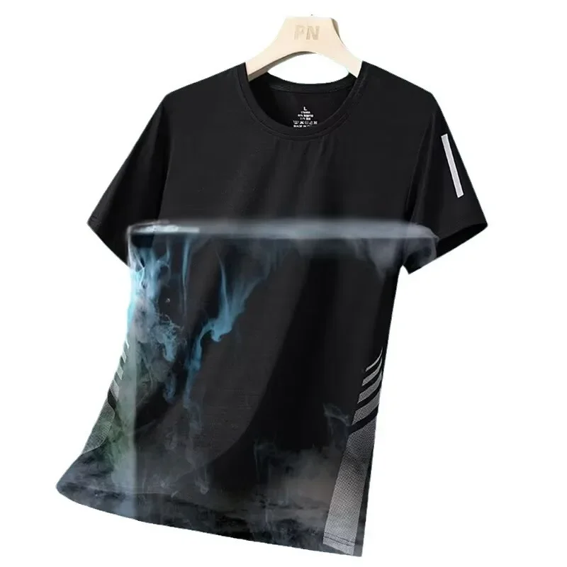 Men's Summer Thin Quick-Dry Mesh T-Shirt Short Sleeve Athletic Fitness Top Dad's Summer Wear Elastic T