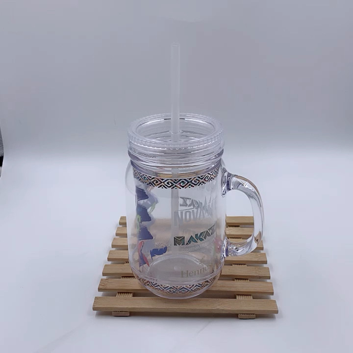 20oz Acrylic Mason Jar Tumbler With Handle,Doublewalled Glass Mason