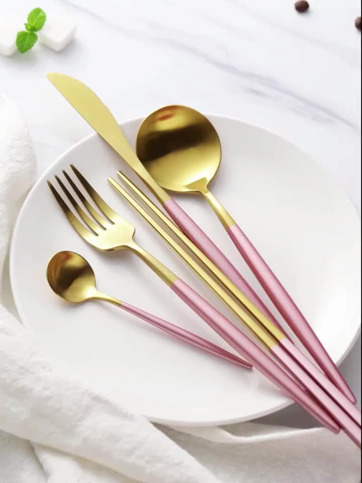 2018 Luxury Cutlery Brands 18/10 Stainless Steel Gold Black Handle