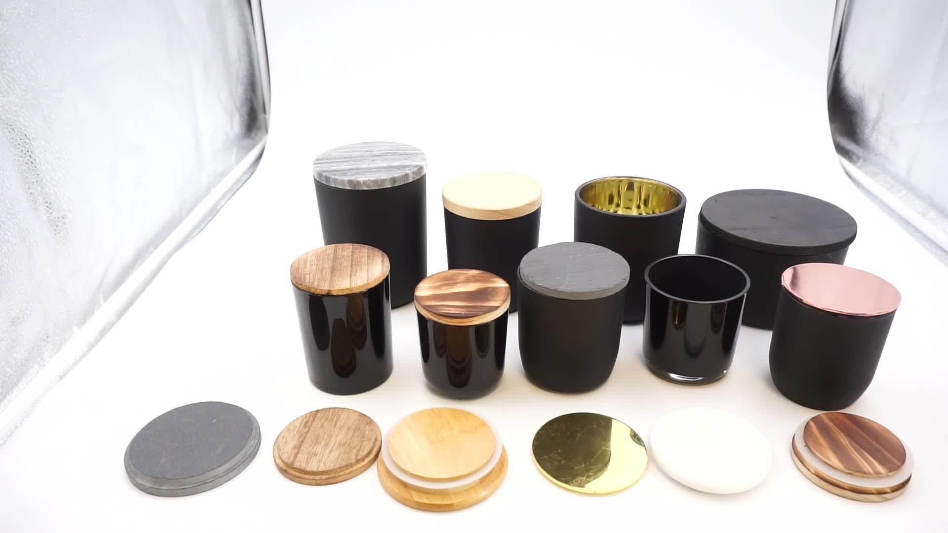 250ml 350ml 400ml 480ml Round Cylinder Black Glass Candle Jars With
