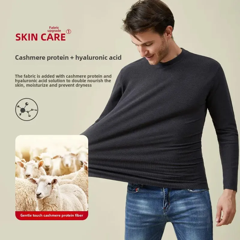 German velvet thermal underwear men's semi-high collar base shirt autumn clothing can be worn outside heating top inner muscle base coat thickened