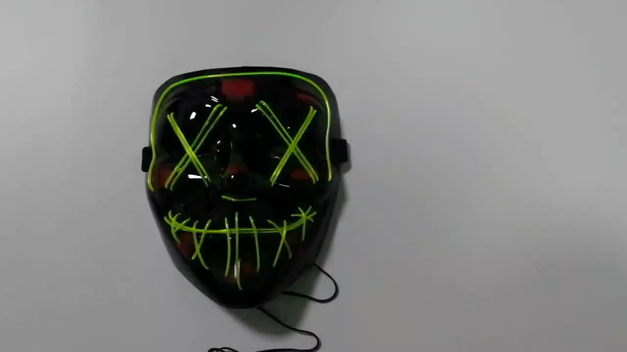 Hot Sale Halloween Party Scary Neon Led Mask Light Up Full Face Black
